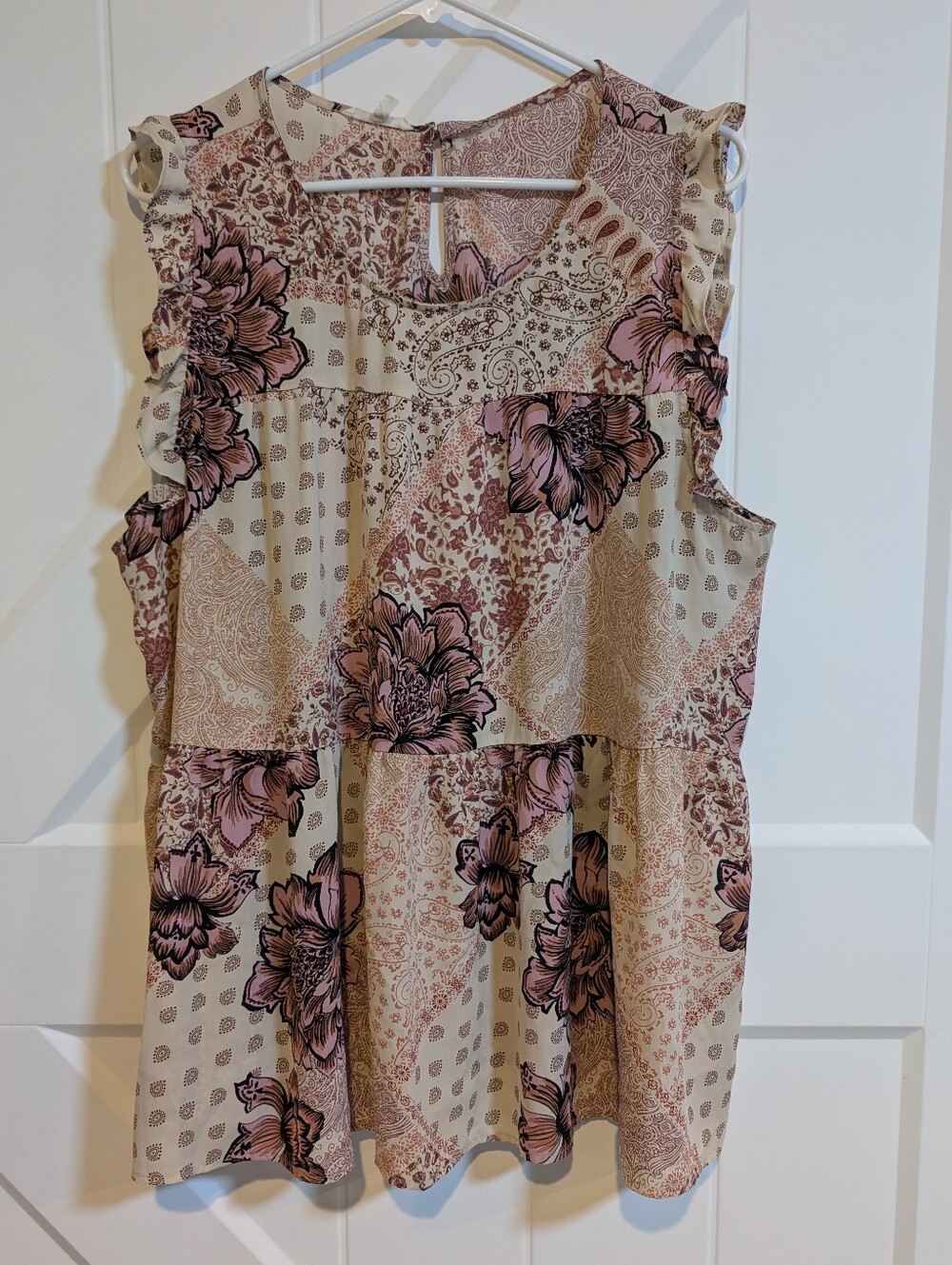 Maurices Floral Patchwork Peplum Camisole in Cream and Pink